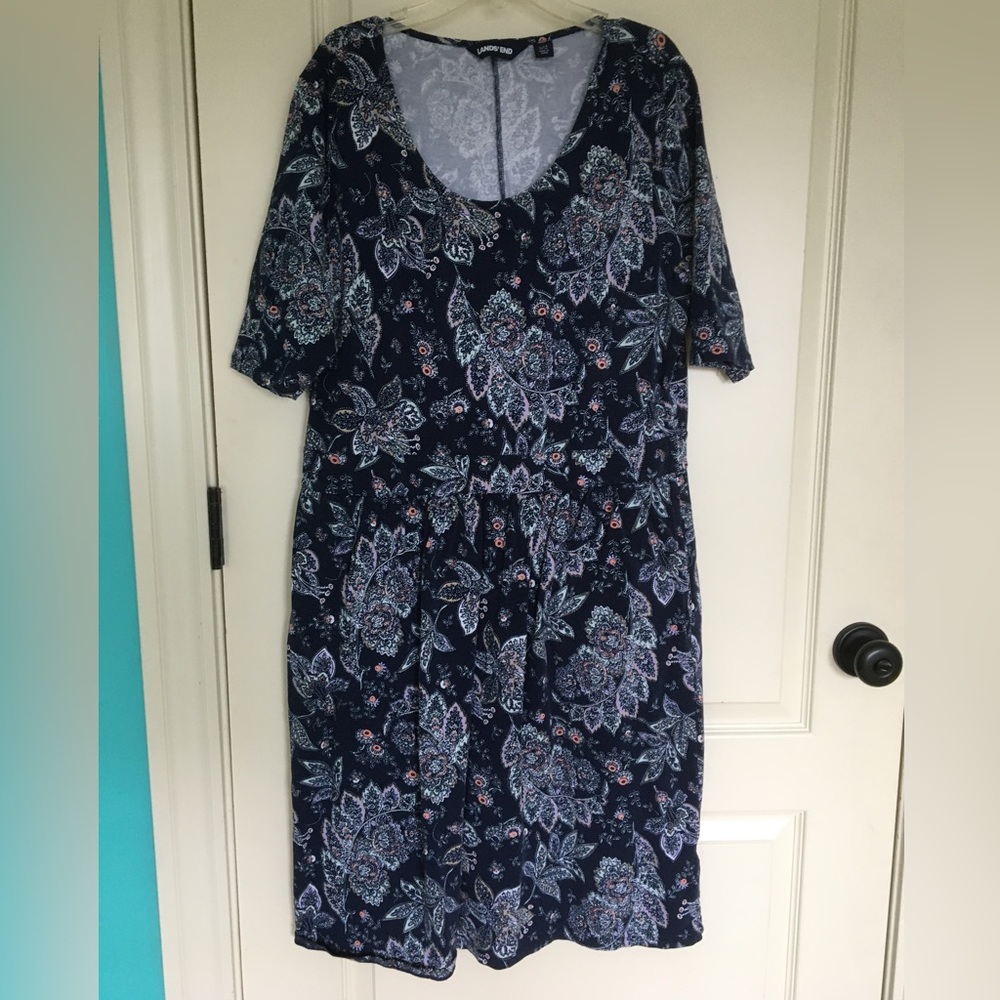 Land’s End Large/Tall navy paisley 3/4 sleeve dress